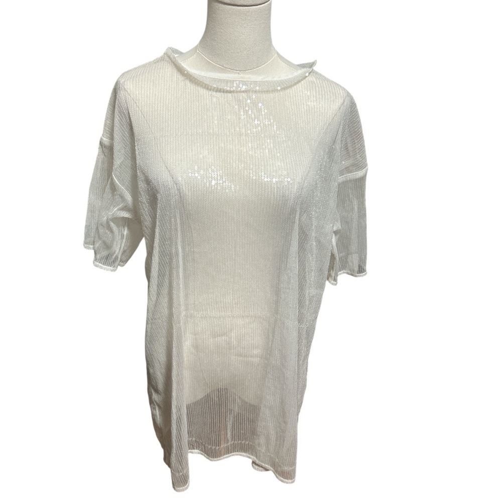 Revolve | Superdown Sheer Sequin Mesh Mini Dress XS White Beach Coverup - Picture 2 of 7